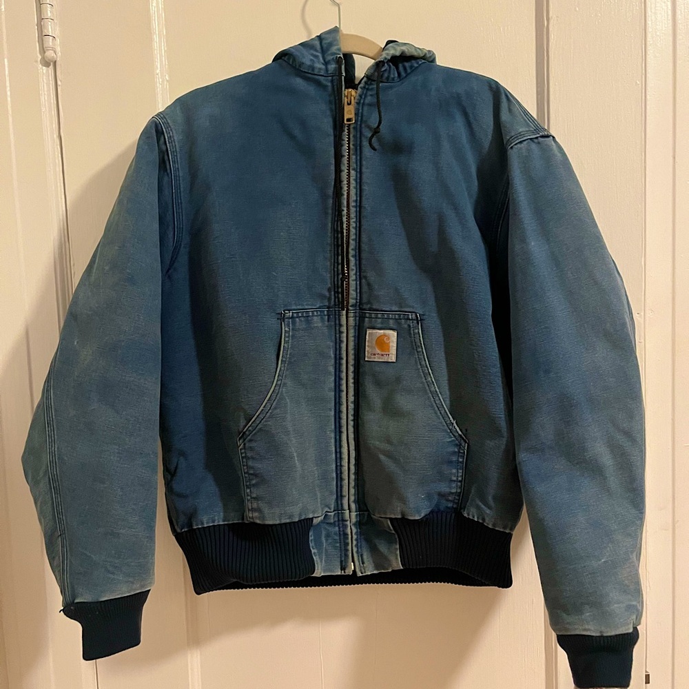 excellent condition blue hooded carhartt jacket